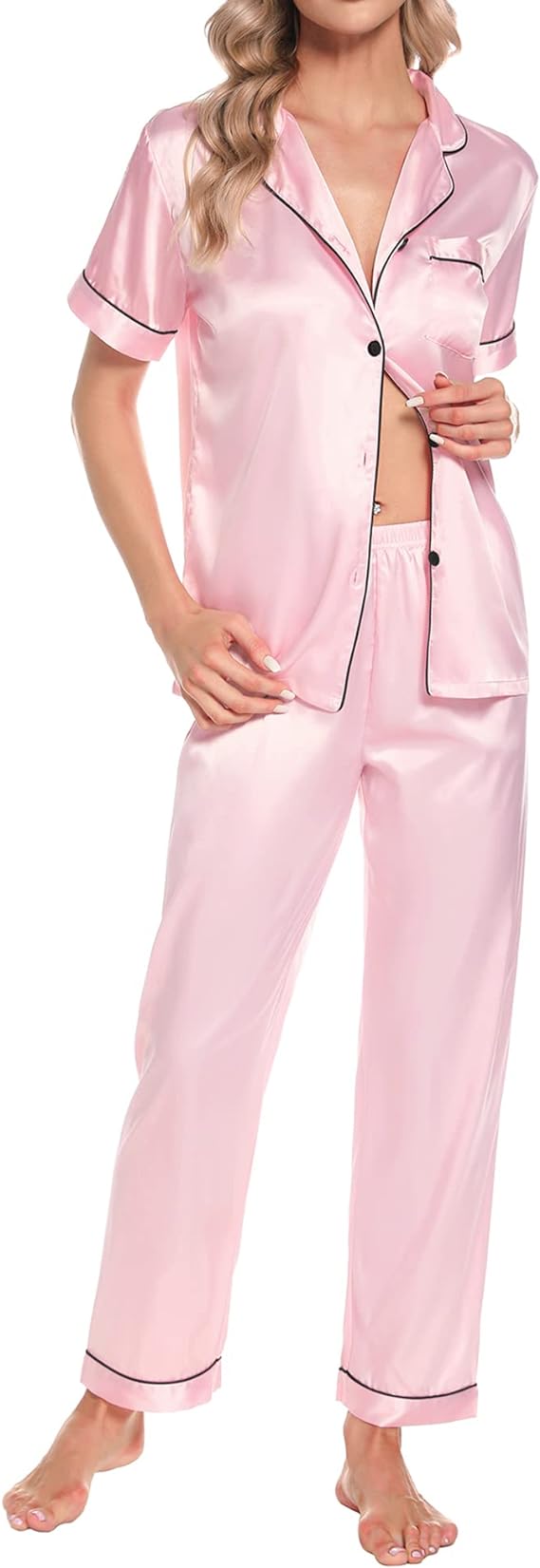 4 piece satin loungewear - Baby Pink