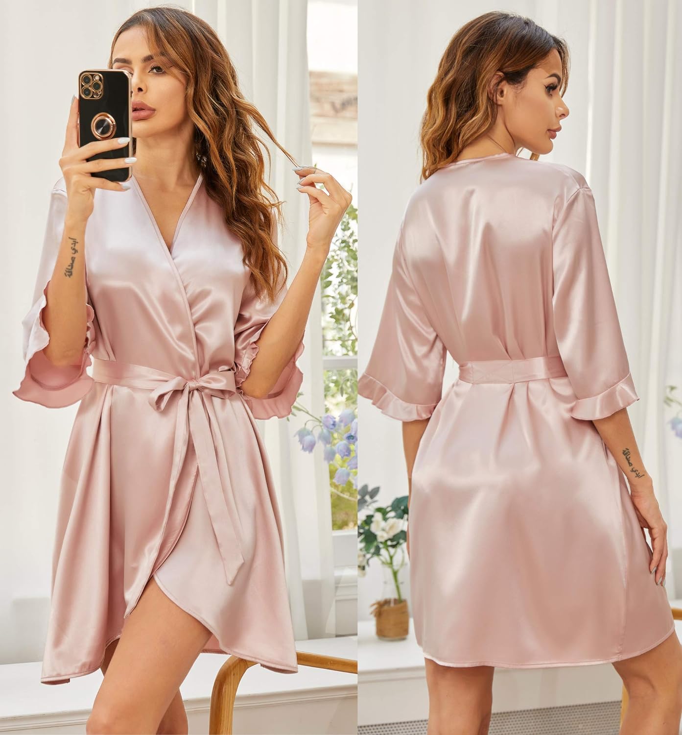 Satin ruffle robe