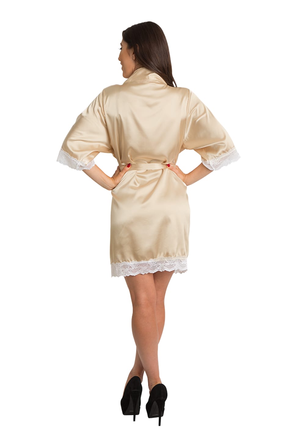 White lace trim bridal robe