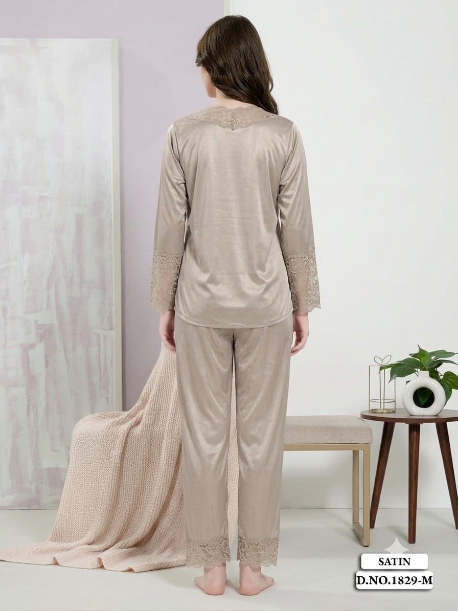 Charming Gold Lace Satin Sleepwear