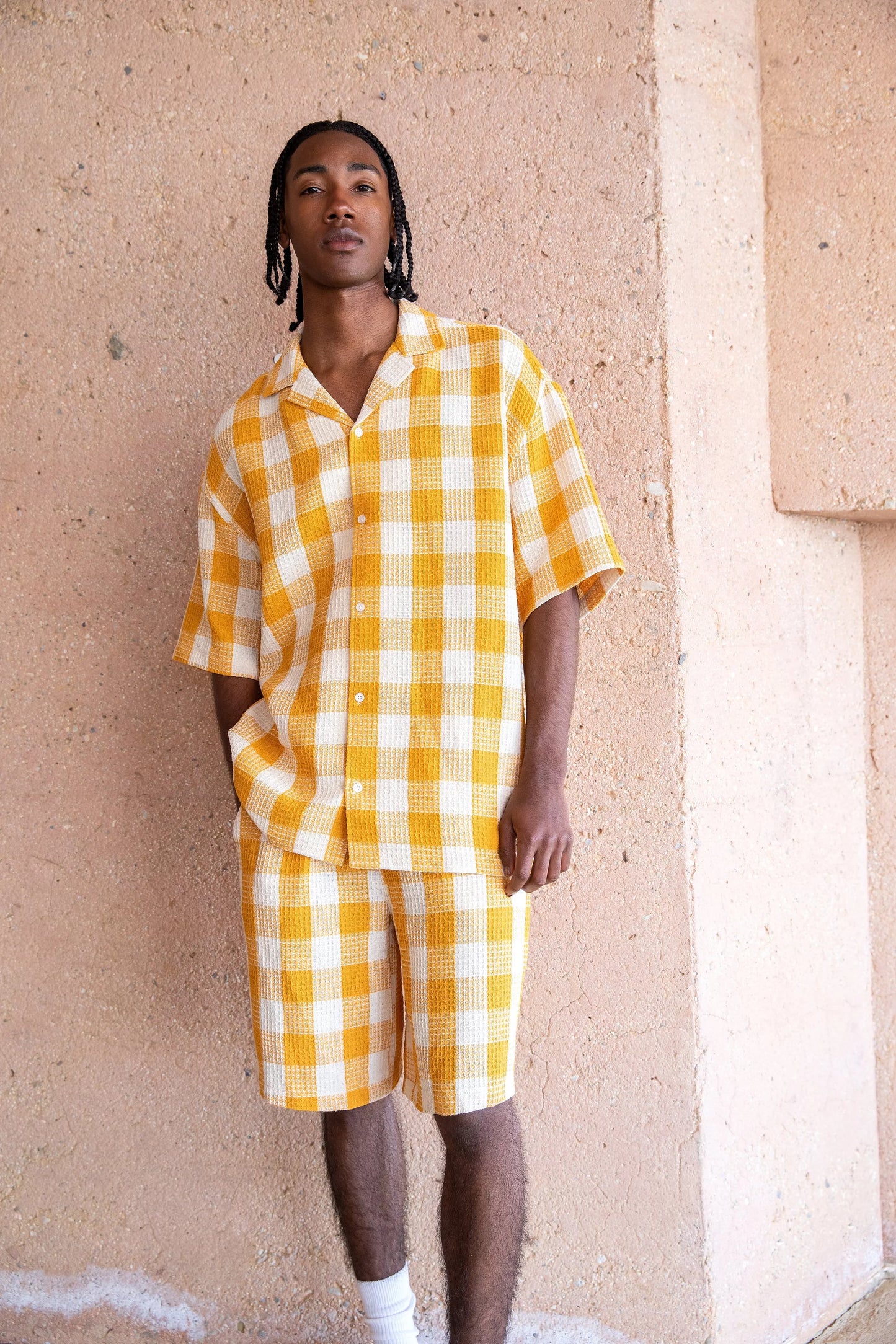 Men Yellow check coord set