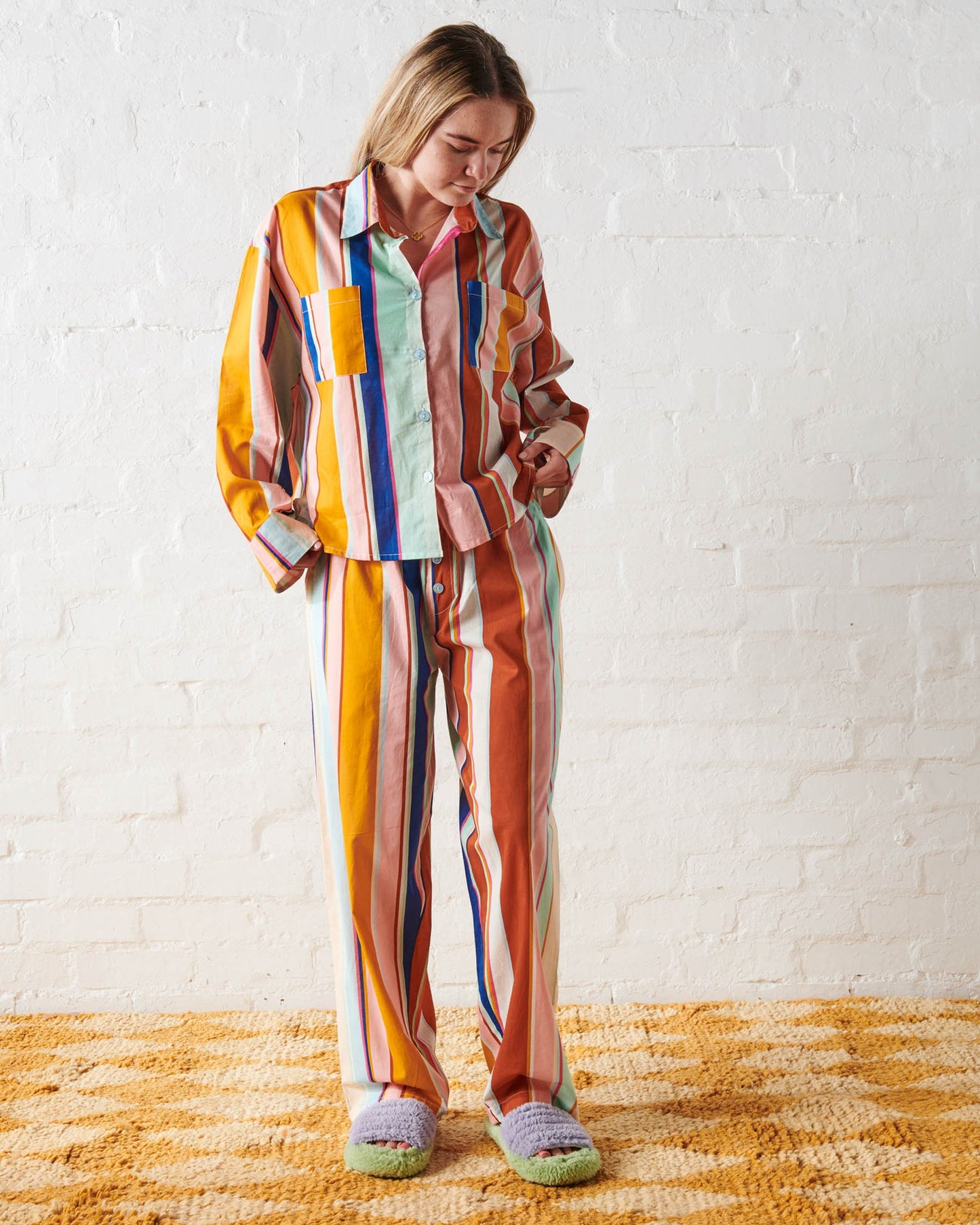 JAIPUR STRIPE TEEN ORGANIC COTTON LONG SLEEVE SHIRT & PANT PYJAMA SET