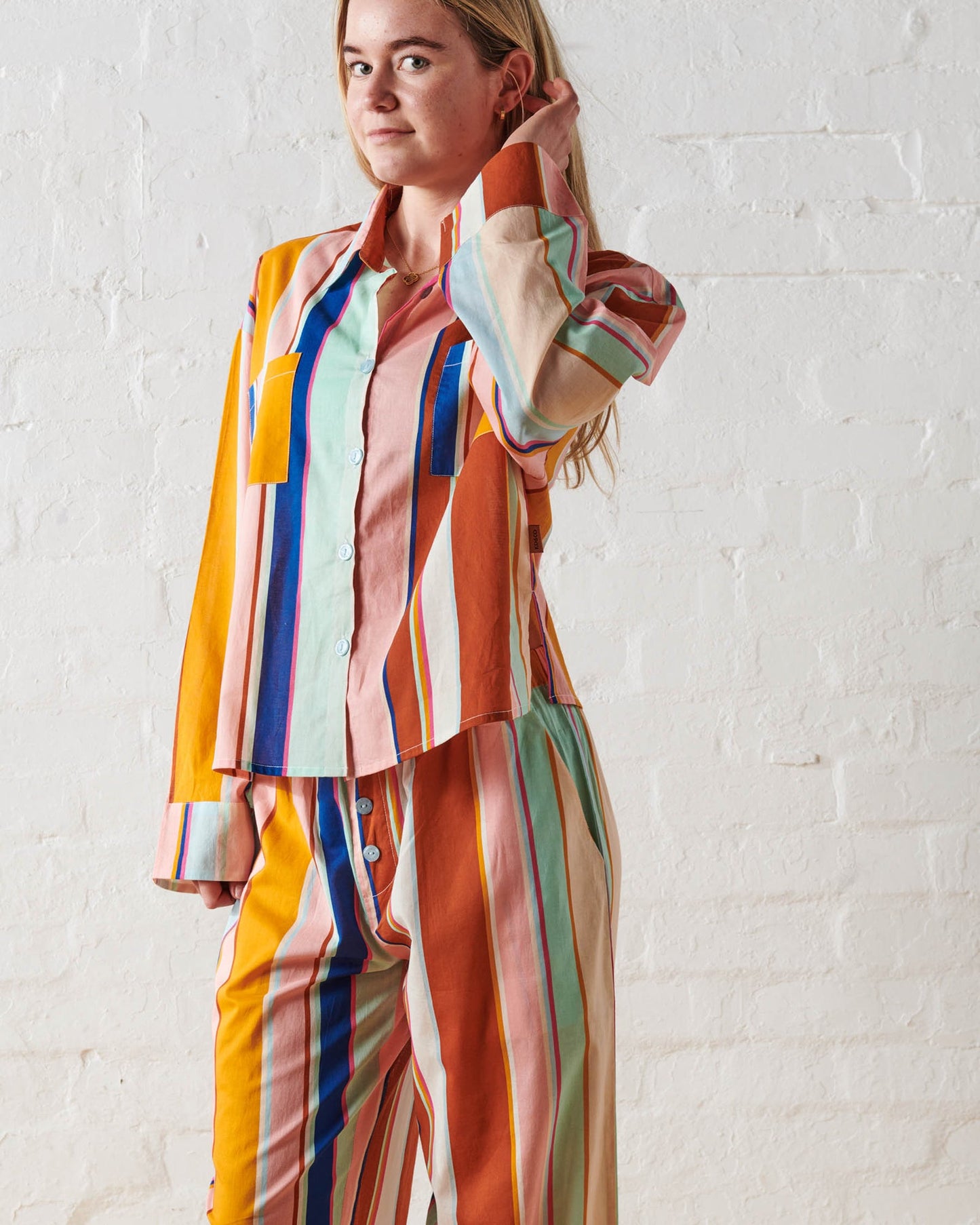JAIPUR STRIPE TEEN ORGANIC COTTON LONG SLEEVE SHIRT & PANT PYJAMA SET