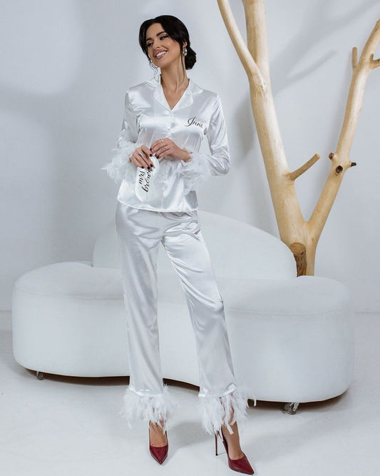 Luxe Satin Bride to be Feather Nightwear
