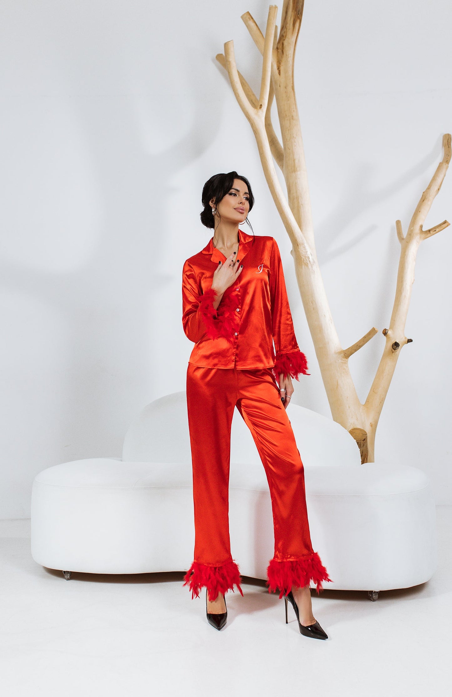 Luxe Satin Feather Nightwear collection