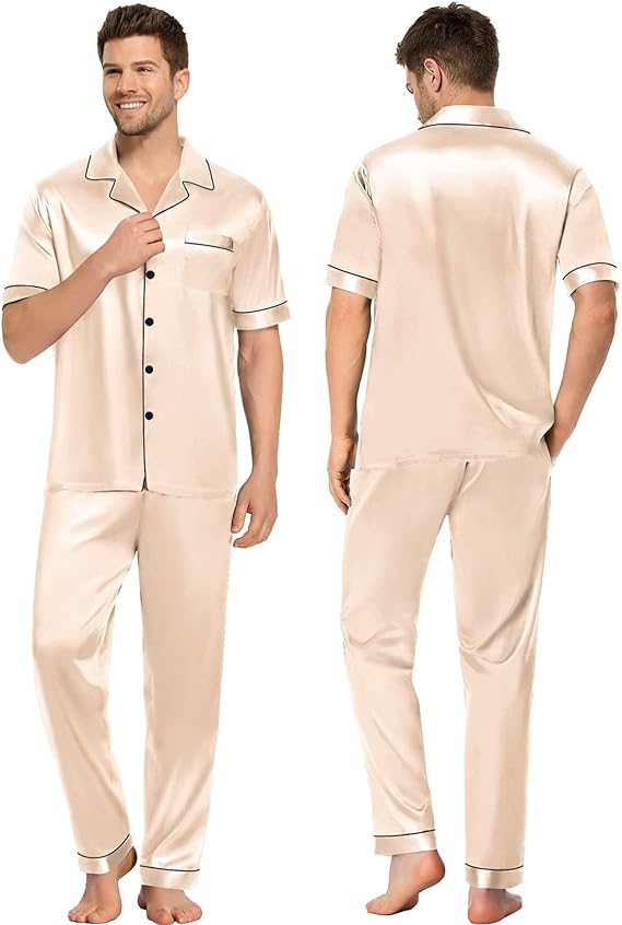 Satin Couple Nightwear  - Beige