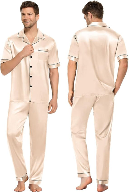 Satin Couple Nightwear  - Beige