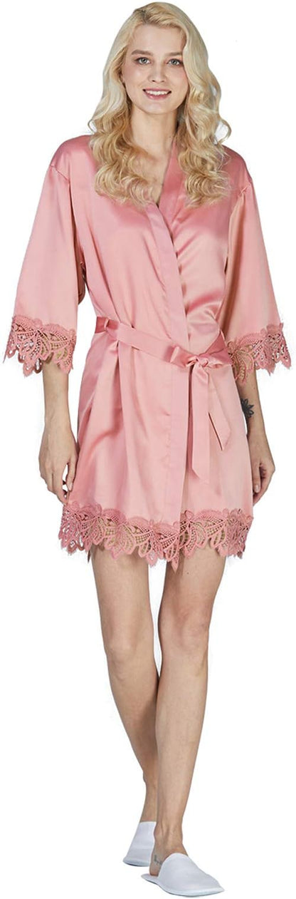 Lace Trim Bridesmaid Robe with Eyemask and Scrunchies