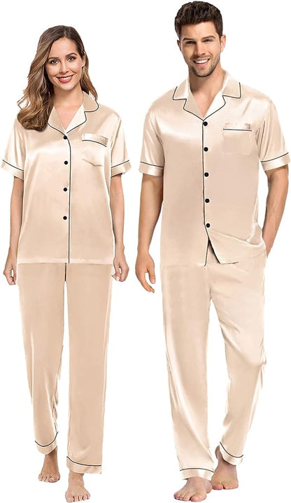 Satin Couple Nightwear  - Beige
