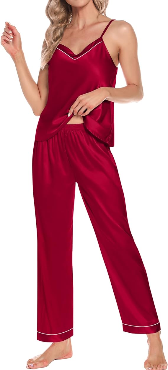 4 Piece Satin Sleepwear  - Red