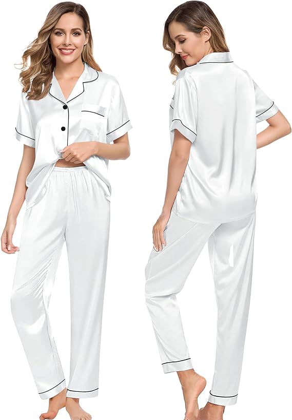 Satin Couple Nightwear - White