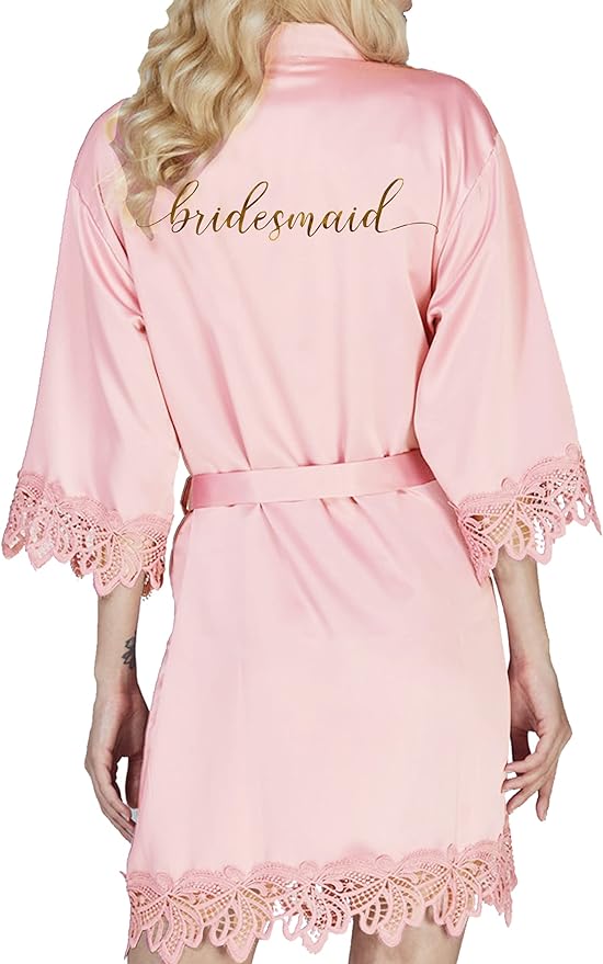 Lace Trim Bridesmaid Robe with Eyemask and Scrunchies