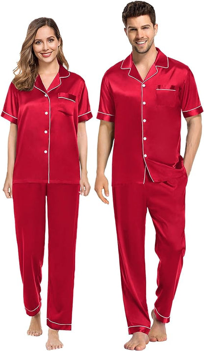 Satin Couple Nightwear - Red