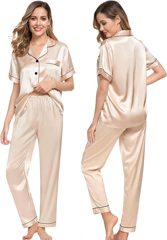 Satin Couple Nightwear  - Beige