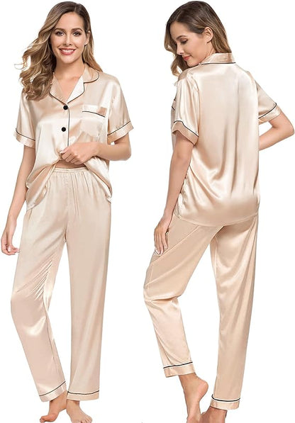 Satin Couple Nightwear  - Beige