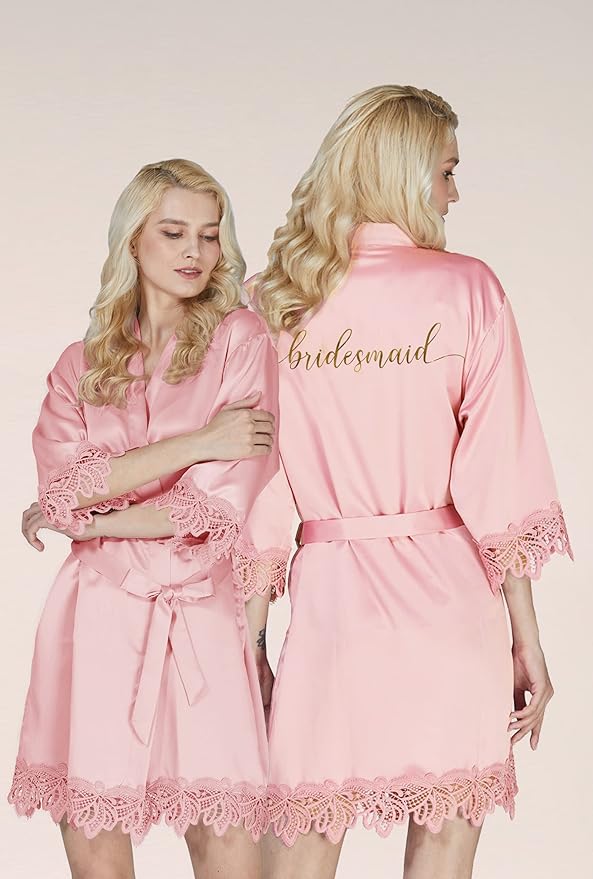 Lace Trim Bridesmaid Robe with Eyemask and Scrunchies