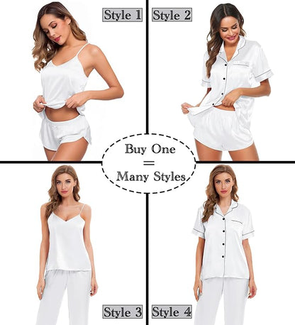 4 Piece Satin Sleepwear Set - White