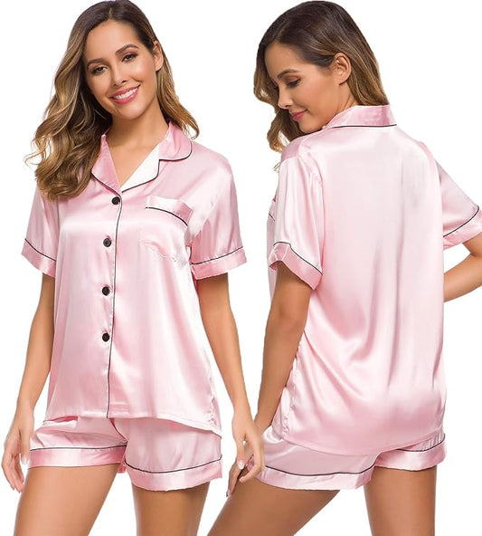 3 piece satin loungewear  - Baby Pink