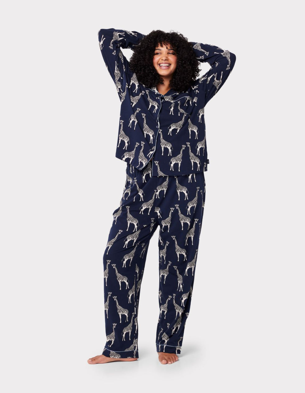 Navy Giraffe Print Organic Cotton Long Pyjama Set