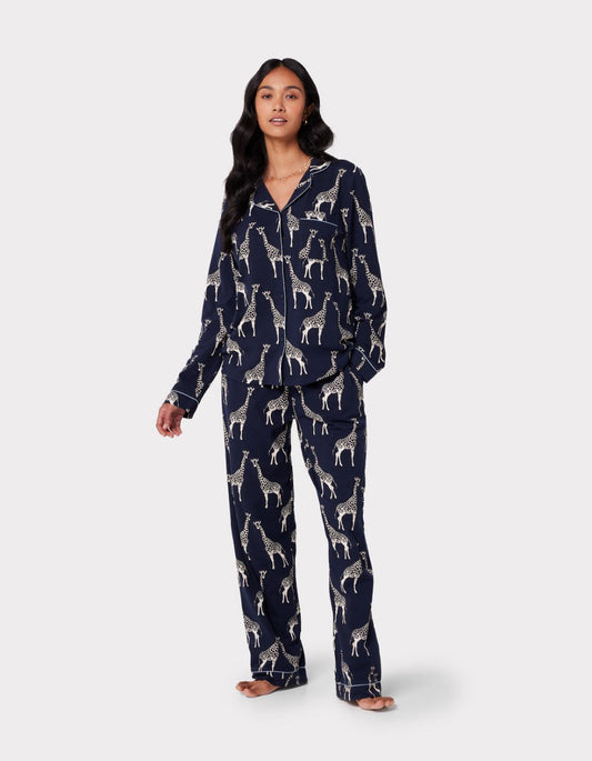 Navy Giraffe Print Organic Cotton Long Pyjama Set