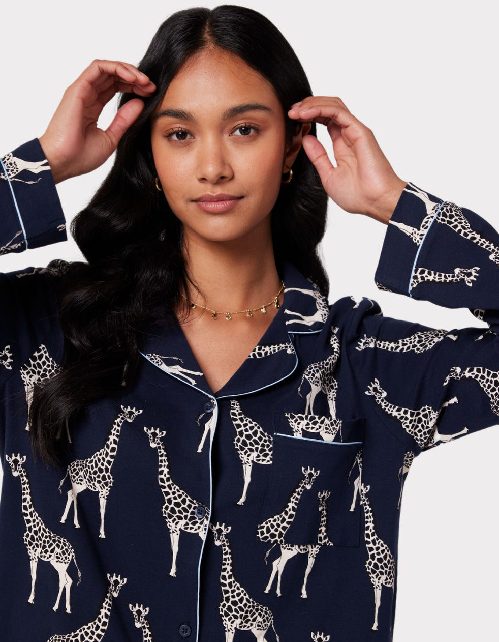 Navy Giraffe Print Organic Cotton Long Pyjama Set