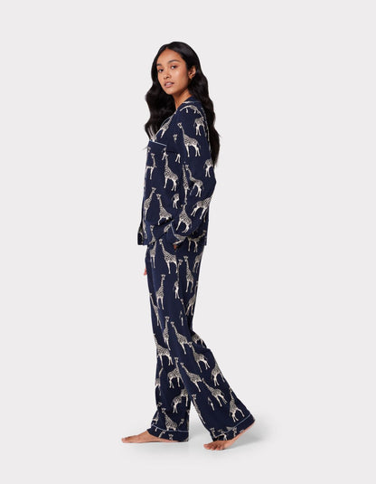Navy Giraffe Print Organic Cotton Long Pyjama Set