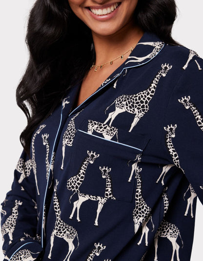 Navy Giraffe Print Organic Cotton Long Pyjama Set