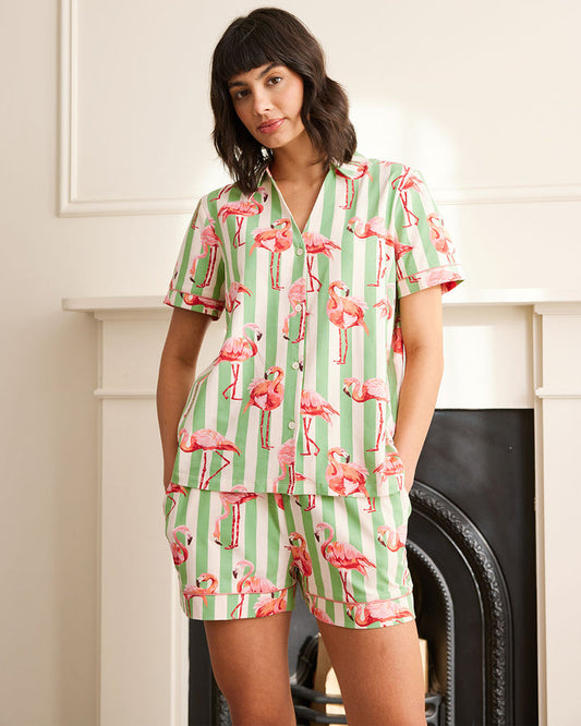 Flamingo Stripe Cotton Short Set