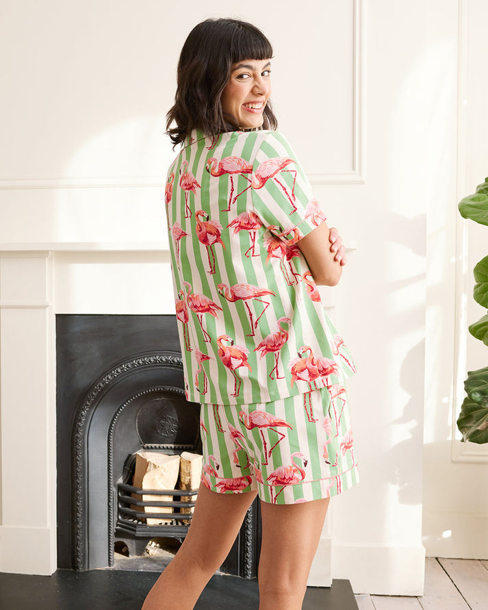 Flamingo Stripe Cotton Short Set