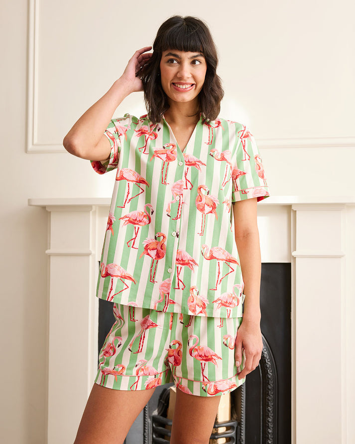 Flamingo Stripe Cotton Short Set