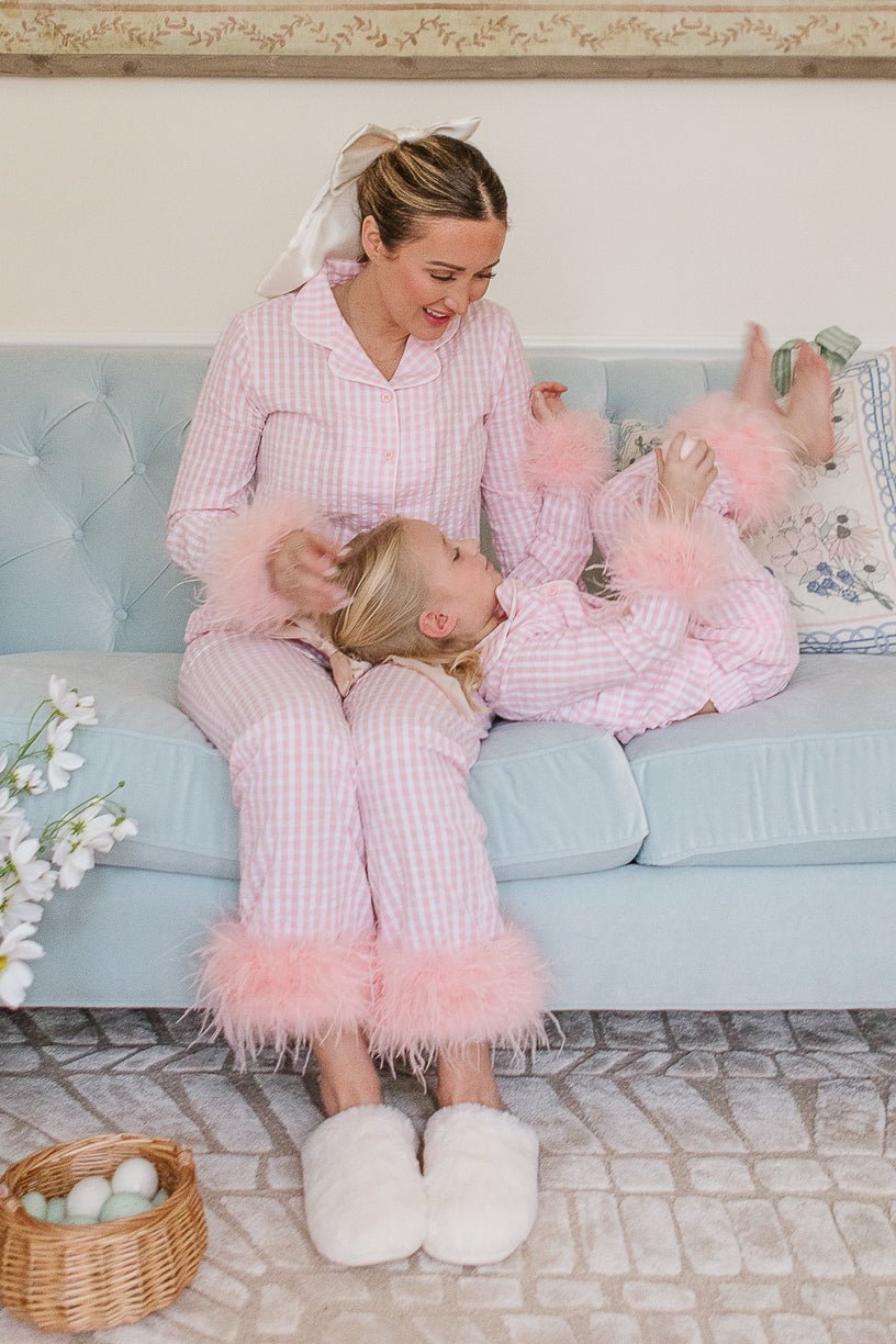 Check feather mother daughter twinning  loungewear