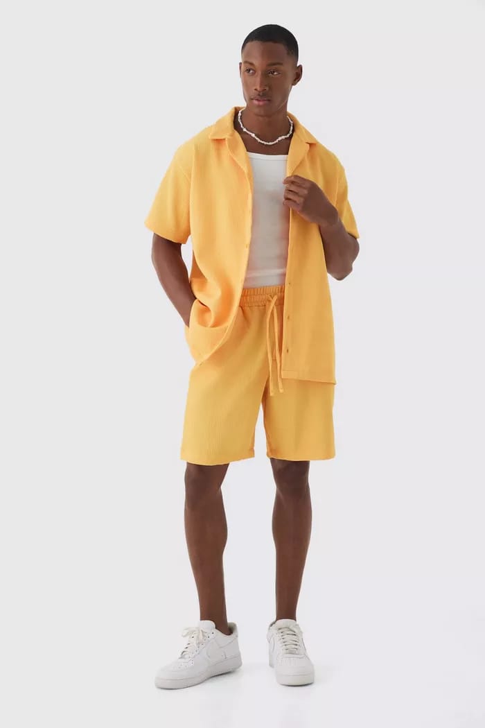 Yellow  cotton men coord set