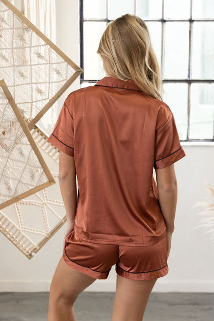 Rust satin short set