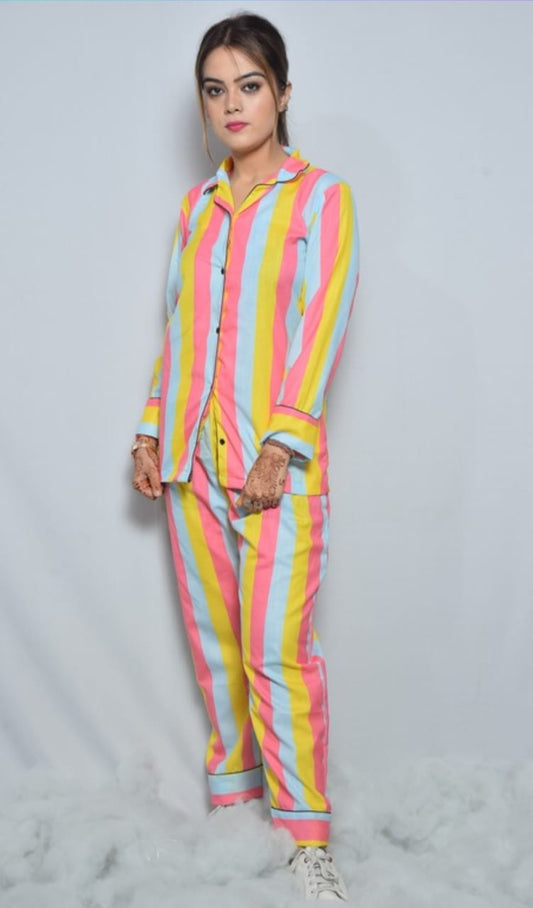 Multi-color striped back print nightwear