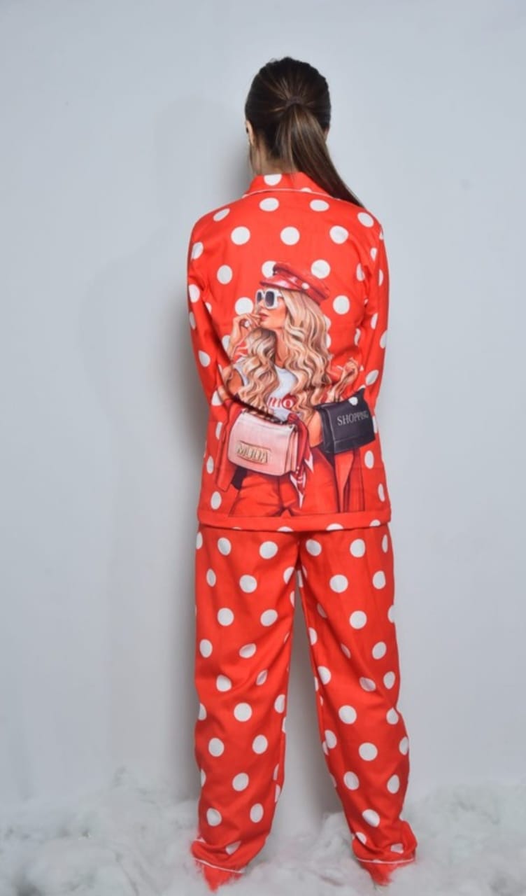 Red polka back print nightwear