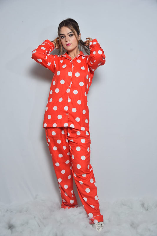Red polka back print nightwear