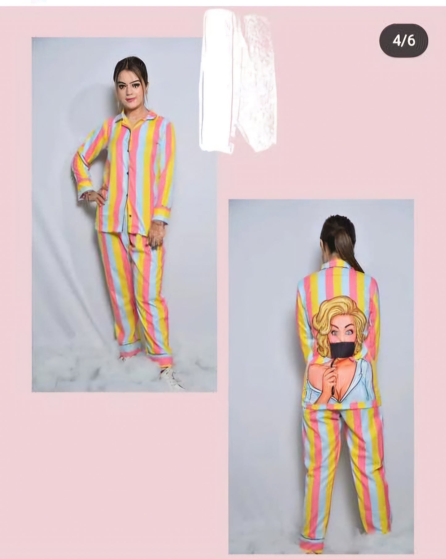 Multi-color striped back print nightwear