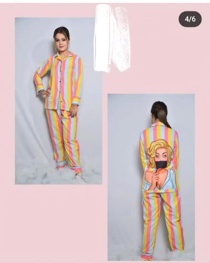 Multi-color striped back print nightwear
