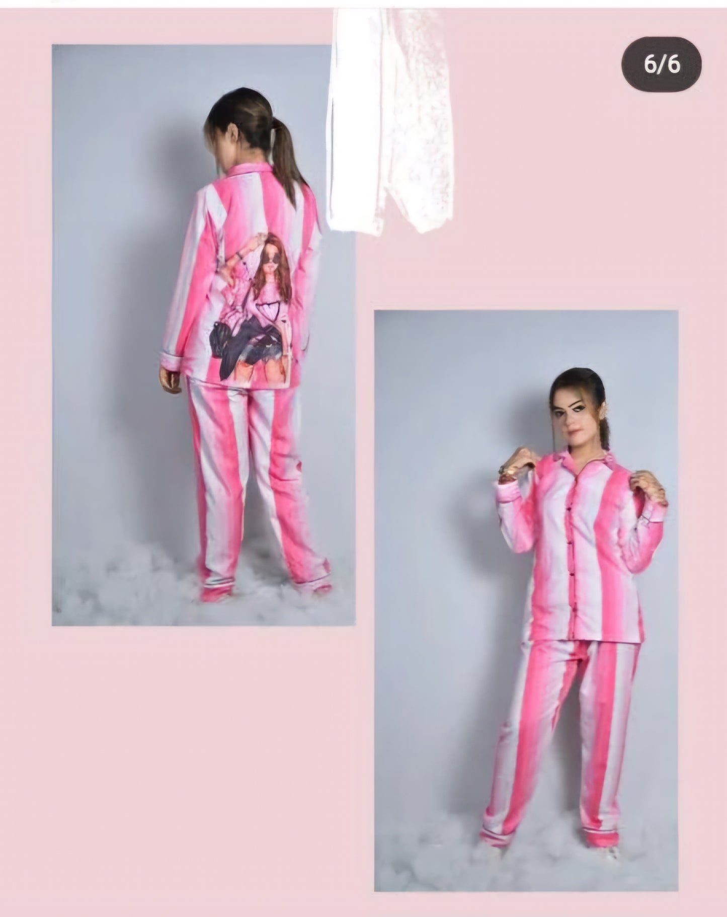 Pink stripes back print nightwear