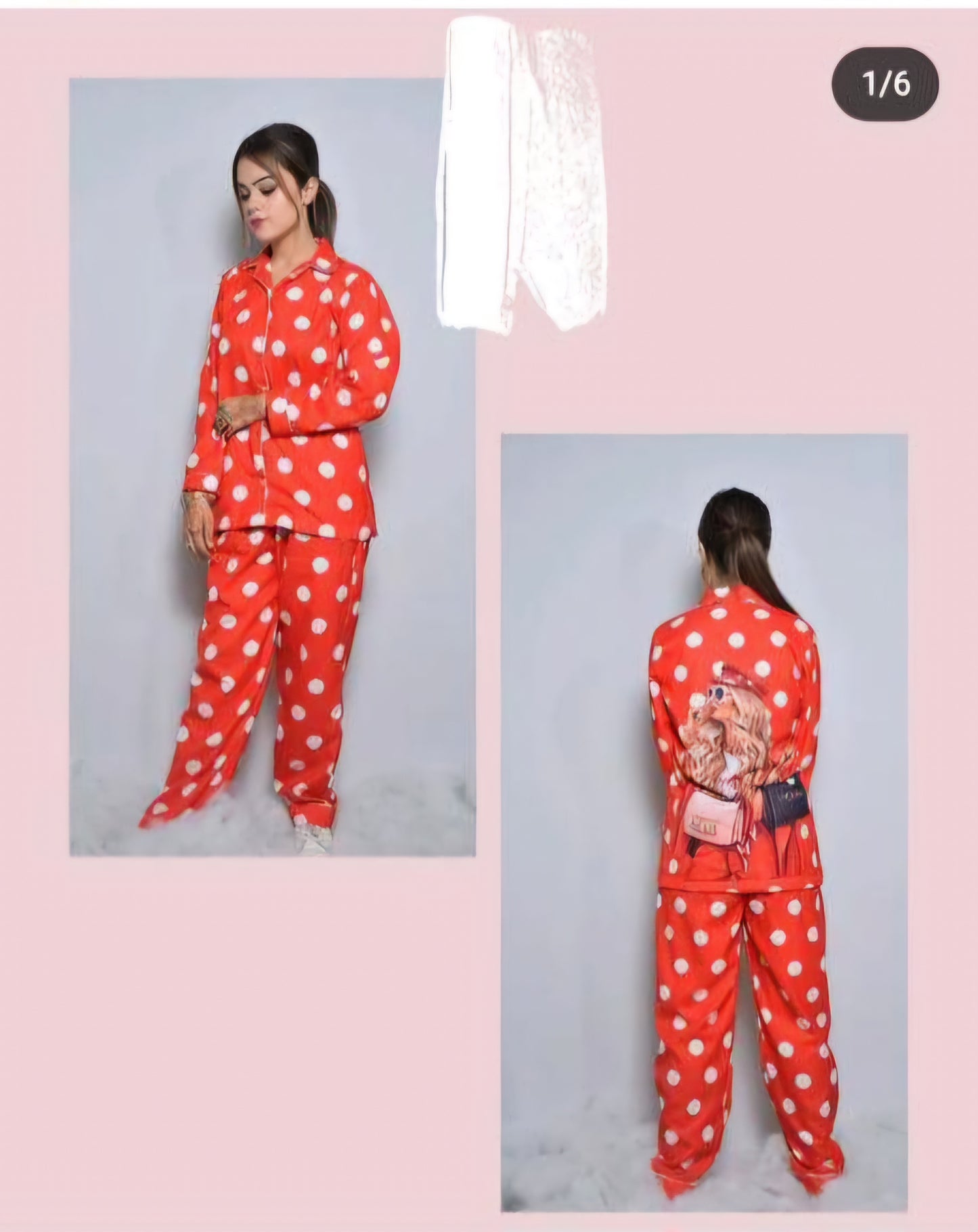 Red polka back print nightwear
