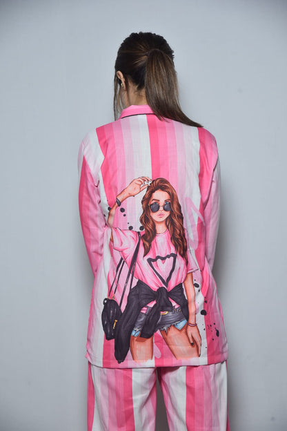 Pink stripes back print nightwear