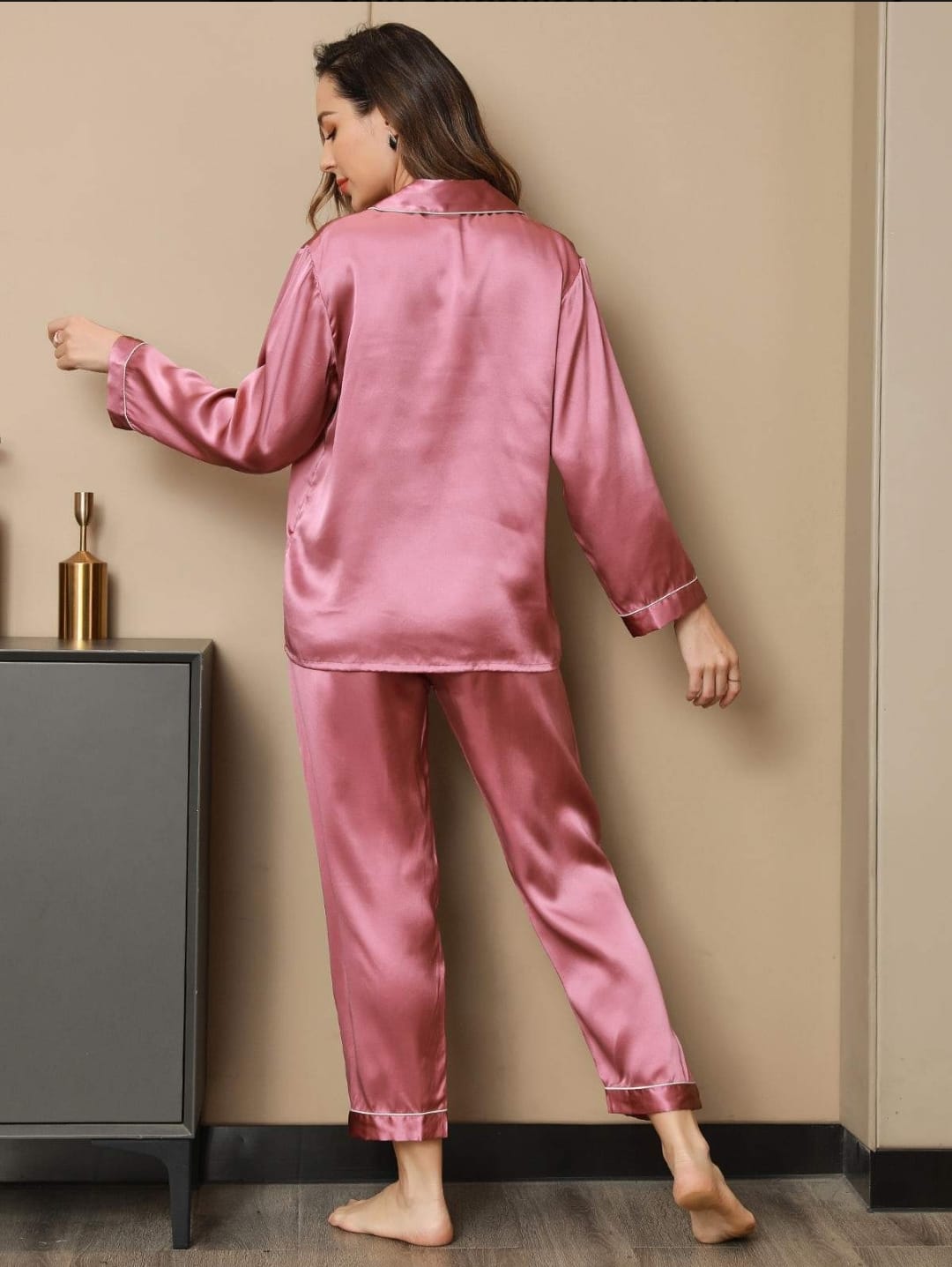 Pyjama Set Rose Gold Silk Pjs Satin Pajama Sets For Women Piece