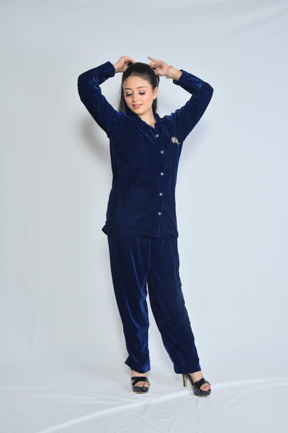 Evil eye velvet front open pajamas