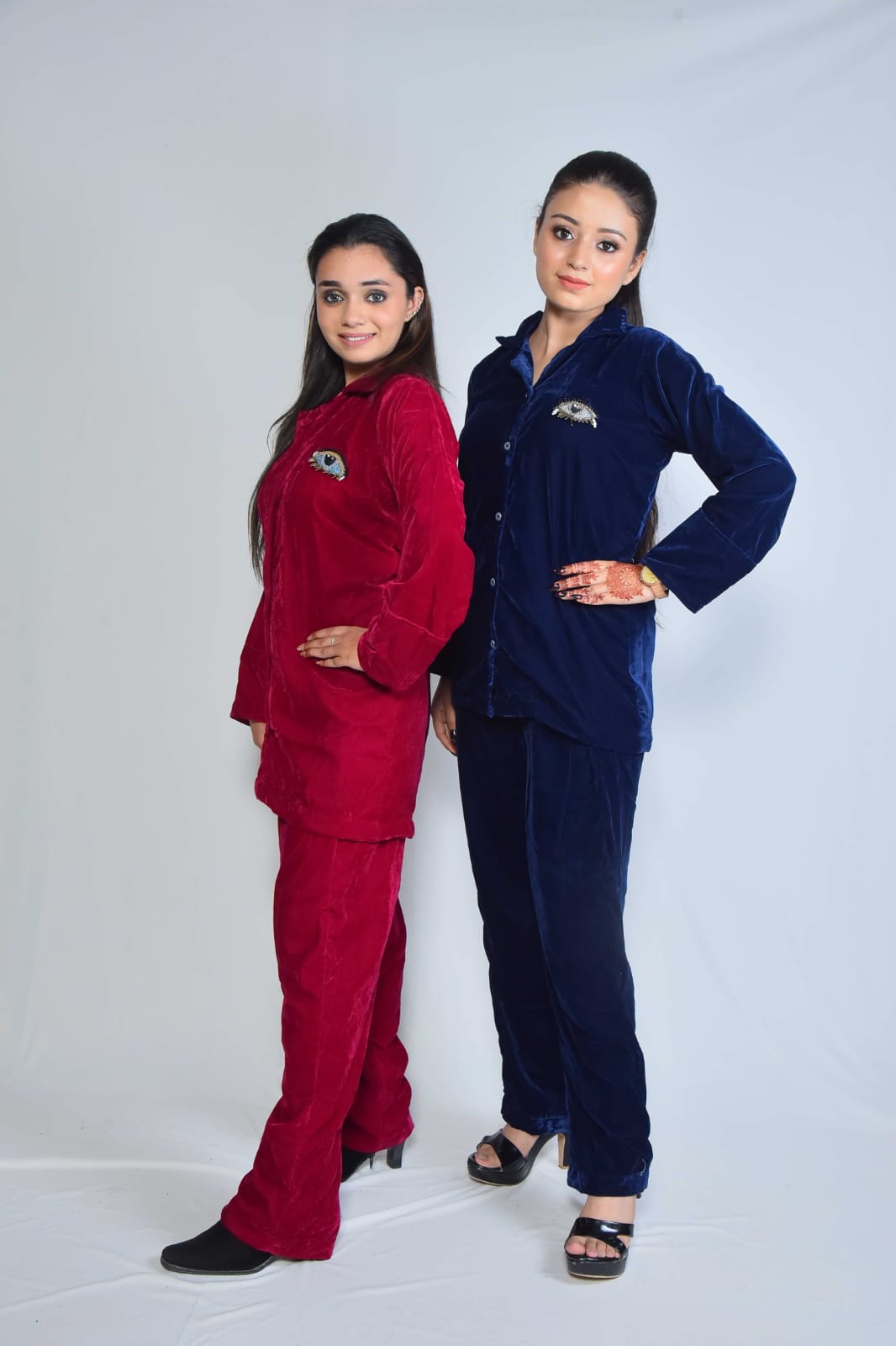 Evil  Eye emblished velvet pajamas