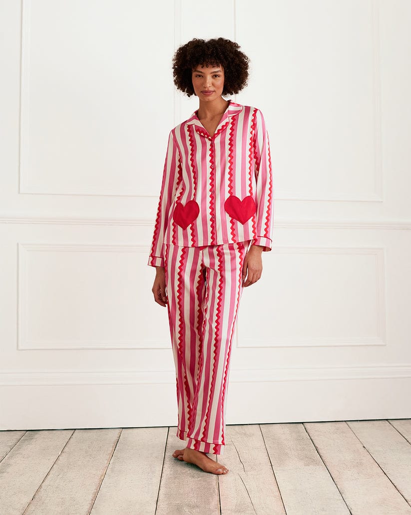 Emblished Striped Heart Nightwear