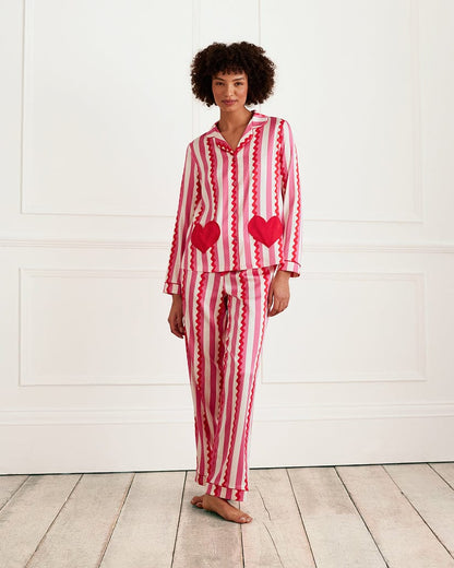 Emblished Striped Heart Nightwear