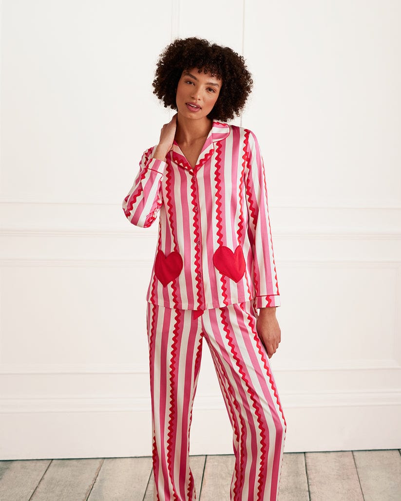 Emblished Striped Heart Nightwear