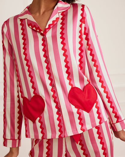 Emblished Striped Heart Nightwear