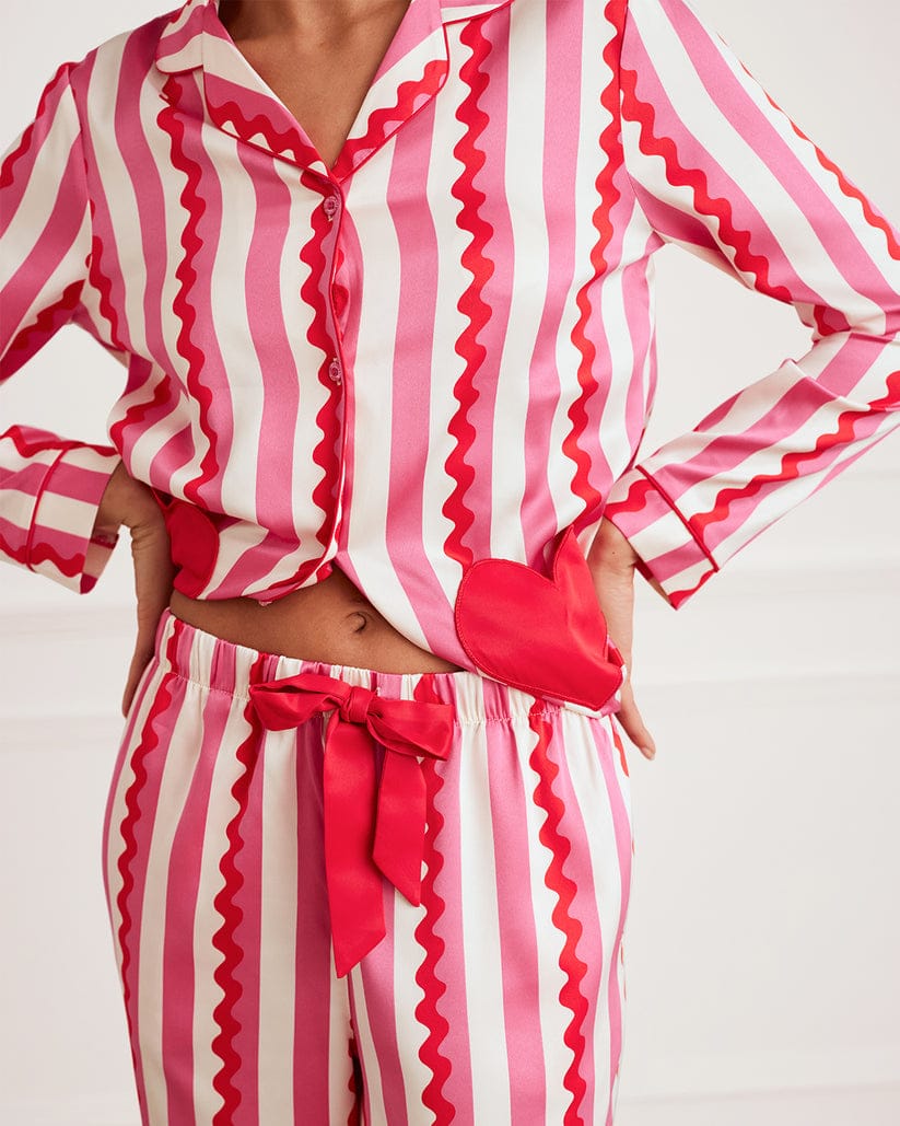 Emblished Striped Heart Nightwear