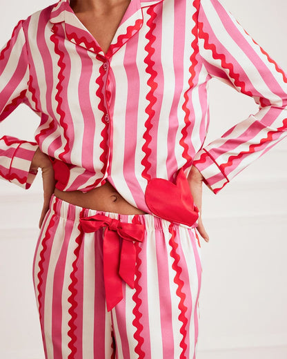 Emblished Striped Heart Nightwear